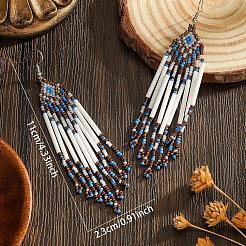 Богемные серьги-подвески ручной работы из стеклянного бисера с ромбовидным узором.&nbsp;DU2842