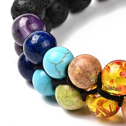 Плетеный браслет из натуральной лавы и смешанных драгоценных камней BJEW-JB06961-01