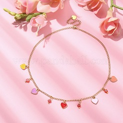 Ожерелье из сплава в форме сердца и цветка из стекла миллефиори с ионным покрытием (IP) из нержавеющей стали 304 ручной работы NJEW-JN04403