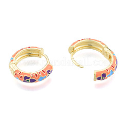 Разноцветные серьги-кольца с цветком из эмали EJEW-N011-105LG