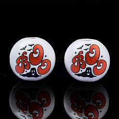 Бусины из натурального дерева с принтом на Хэллоуин WOOD-S057-083