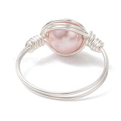 2 шт. кольца для пальцев с круглыми бусинами из жемчуга-ракушки&nbsp;RJEW-JR00973