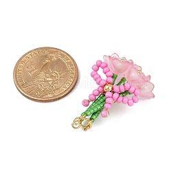 Цветок из стеклянных бусин ручной работы с подвесками-бантиками PALLOY-MZ00753-04