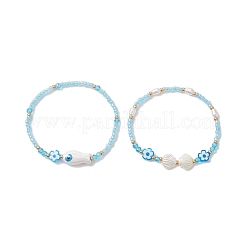 2 шт. стеклянный браслет с бисером из АБС-пластика и имитацией жемчуга&nbsp;BJEW-MZ00293