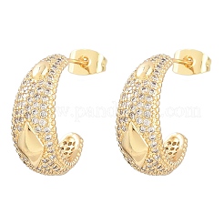 Серьги-гвоздики из латуни в форме буквы С с микропаве из прозрачных кубических цирконий&nbsp;LS-EJEW-A151-01G