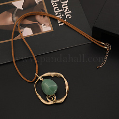 Сплав кольцо и смоляной овальный кулон искусственная кожа шнур длинные ожерелья для женщин FS-WGD029B-01