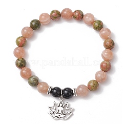 Браслеты из натуральных бусин унакита и лунного камня BJEW-JB11951-02