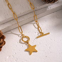 Женские ожерелья в форме звезды из нержавеющей стали 304 с подвеской в виде скрепки&nbsp;QR3725