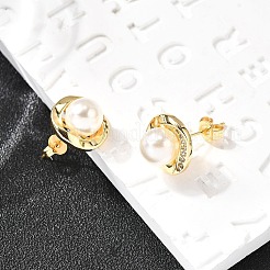 Круглые серьги-гвоздики из латуни с микропаве из прозрачных кубических цирконий EJEW-C154-09G