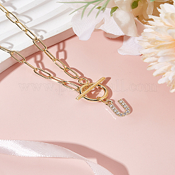 1 шт. цепочка из нержавеющей стали 304 и латунные подвески с буквами из микрофибры и кубическим цирконием&nbsp;NJEW-LP0001-36U-G