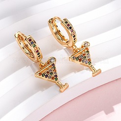 Серьги-кольца из латунного бокала с микропаве из кубических цирконий&nbsp;EJEW-F384-16G-02