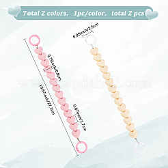 2 шт. 2-х цветные пластиковые цепочки для сумок с бусинами в форме сердца и железными кольцами-застежками&nbsp;PURS-GF0001-11A