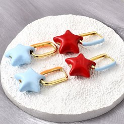 Серьги-кольца из латуни со звездами&nbsp;EJEW-D314-01G