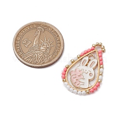 Пасхальная тематика стеклянные бусины каплевидной формы с подвесками в виде кроликов&nbsp;PALLOY-MZ00580-05