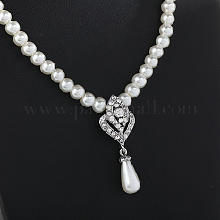 Ожерелья с подвесками из сплава горного хрусталя и пластикового жемчуга и комплекты серег-гвоздиков FS-WGE3E8B-01