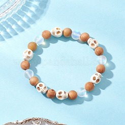Браслеты из натуральных круглых бусин из дерева для женщин&nbsp;BJEW-JB12588