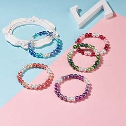 Стеклянный жемчуг круглый браслет из бисера стрейч для женщин BJEW-JB08532