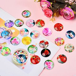 Цветочная Печатный стекло кабошоны GGLA-SZ0001-15