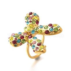 Кольца-манжеты из нержавеющей стали 304 с бантом и стразами для женщин RJEW-A058-01C-G