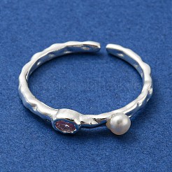 Открытое кольцо-манжета из натурального жемчуга со стразами RJEW-H220-16S