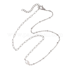 Женские ожерелья-скрепки из натурального жемчуга и нержавеющей стали 304&nbsp;NJEW-JN05822-01