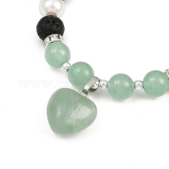 Браслеты с подвесками в форме сердца из натурального зеленого авантюрина BJEW-JB12402-03
