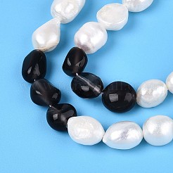 Натуральные ледяные обсидиановые самородки и нити натуральных культивированных пресноводных жемчужин PEAR-N023-01A-06