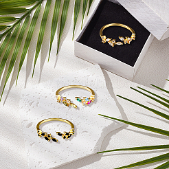3 шт. 3-цветные латунные кольца-манжеты с микропаве из кубического циркония для женщин RJEW-GO0001-28B