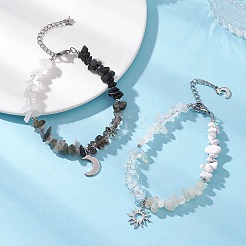 2 шт. браслеты с подвесками из нержавеющей стали в виде солнца и луны&nbsp;BJEW-JB12922