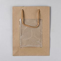Подарочные пакеты из крафт-бумаги с видимым окном и веревочными ручками ABAG-WH0038-76B