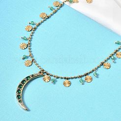 Женские подвески-луны из нержавеющей стали 304 с зелеными кубическими циркониями&nbsp;NJEW-F362-03G