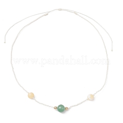 Регулируемые круглые плетеные бусины из натурального зеленого авантюрина и желтого нефрита для женщин NJEW-JN05317