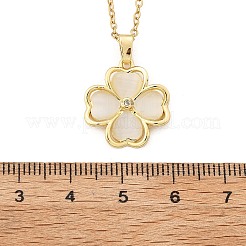 Латунный кубический циркониевый стеклянный кулон в виде клевера кошачий глаз ожерелья для женщин NJEW-S448-07G