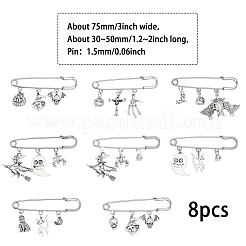 8 шт. 8 стиля Хэллоуин тыква & череп & ведьма & кошка цинковый сплав подвески броши булавки набор JEWB-FH0001-30