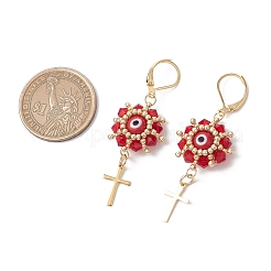 Сглаз с крестом 304 нержавеющая сталь стеклянные бусины серьги-гвоздики EJEW-MZ00420