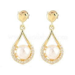 Серьги-гвоздики в форме капли из латуни с микропаве из прозрачных кубических цирконий&nbsp;EJEW-C172-07G