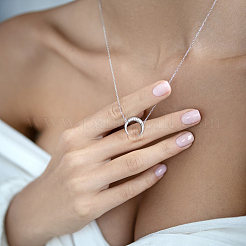 925 серебряное ожерелье с подвеской в виде полумесяца/двойного рога из прозрачного кубического циркония с микропаве для женщин SF8600-2