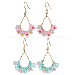 2 пара сережек-капель из смолы и стеклянных бусин EJEW-MZ00401