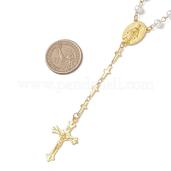 Круглые четки из белого жемчуга и латуни.&nbsp;NJEW-JN05836