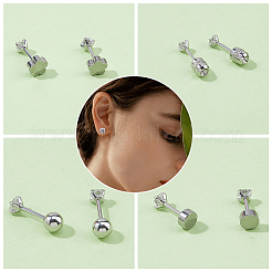 2 пара серег-гвоздиков из углеродистой стали с микропаве из кубического циркония для женщин&nbsp;EJEW-HS0001-16P