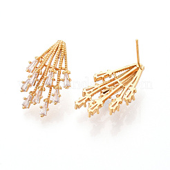 Серьги-гвоздики в форме когтя из латуни с микропаве из прозрачных кубических цирконий&nbsp;KK-N263-27G