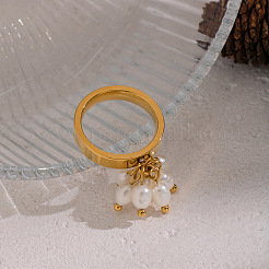 Кольца для пальцев из нержавеющей стали 304 с натуральным пресноводным жемчугом для женщин&nbsp;AG0795