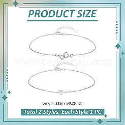 2 шт. 2 стиля 925 браслета на ногу из стерлингового серебра в форме сердца AJEW-GA00029