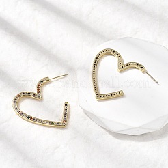 Сердце из латуни микро проложить кубического циркония серьги стержня EJEW-F395-01B