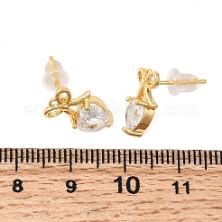 Серьги-гвоздики из латуни с микро-паве и прозрачным фианитом в форме сердца EJEW-P331-06G