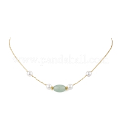 Регулируемые ожерелья из бисера из натурального зеленого авантюрина с овальными и круглыми ракушками и жемчугом для женщин NJEW-JN05323