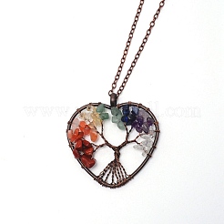 Латунные естественная смешанная камень подвеска колье&nbsp;NJEW-WH0011-03