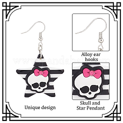 2 пара двухцветных серег-подвесок в виде звезды и черепа из смолы EJEW-AN0002-45