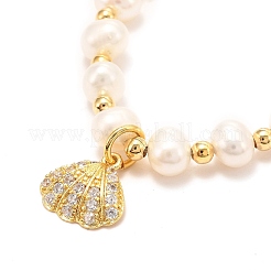 Латунь микропаве фианиты в форме ракушки браслеты шармы BJEW-D447-12G-01