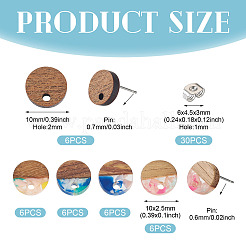 5 стиль плоских круглых сережек-гвоздиков из непрозрачной смолы и орехового дерева FIND-TA0006-25